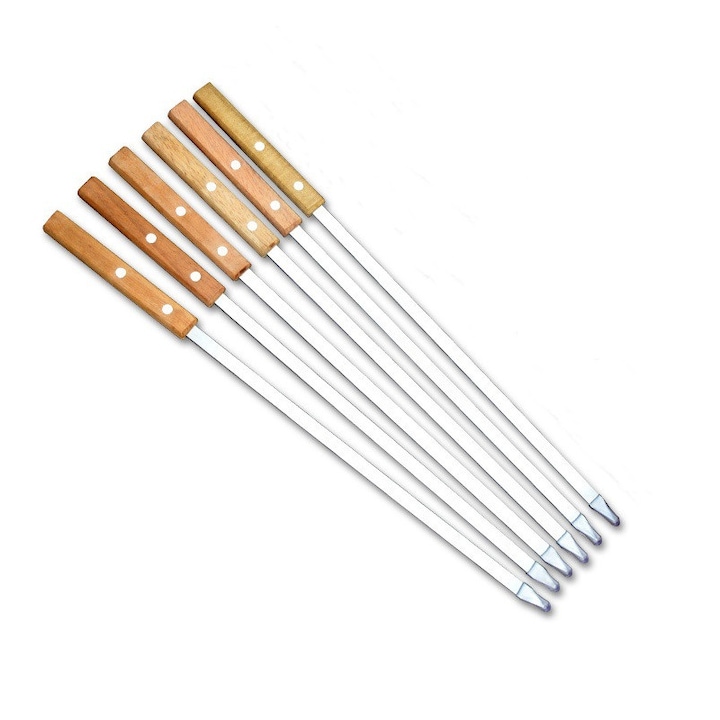 Set 6 frigarui din inox cu maner din lemn, 42x1x0, 2cm, TodyJeyHo, pentru gratar persan/brazilian