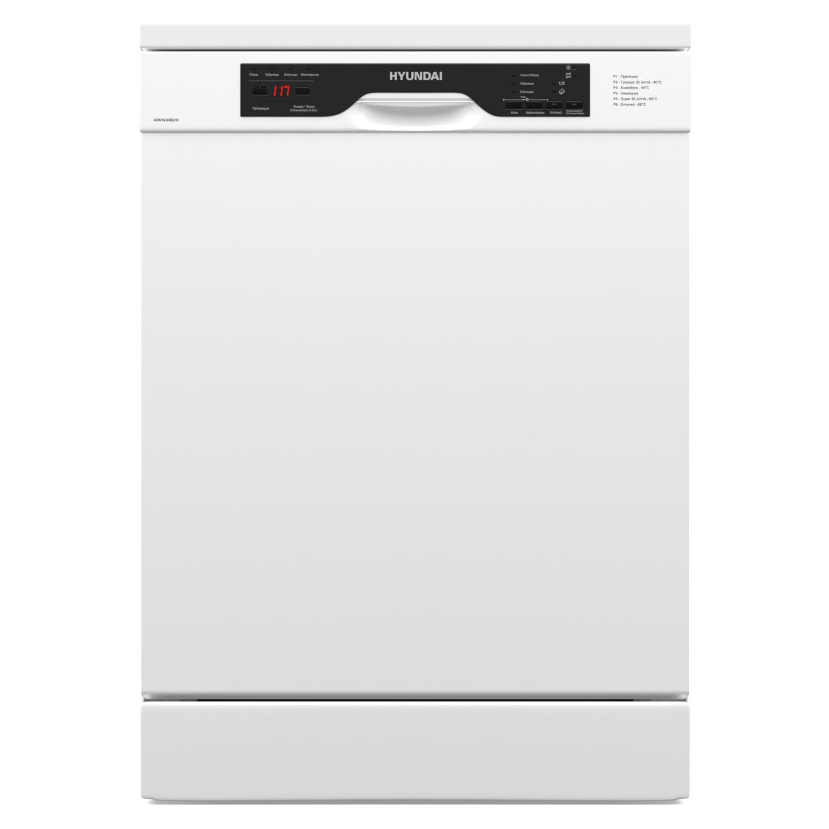 Masina de spalat vase, Hyundai HDW19-6060/W, Latime 60 cm, 12 seturi, 6 programe, tabel de control in greaca, Clasa E, Alb