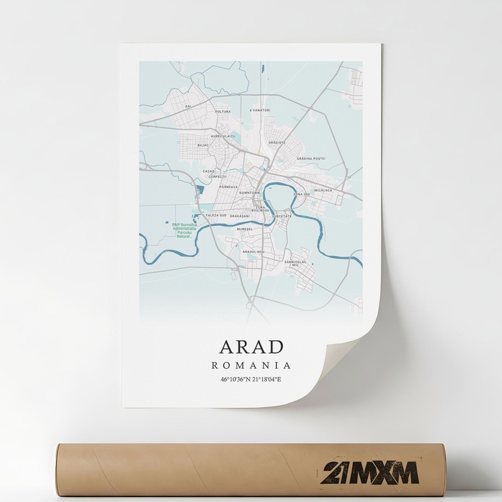 Картина с карта на град - Арад, Румъния, Канава, Модерен минималистичен стил