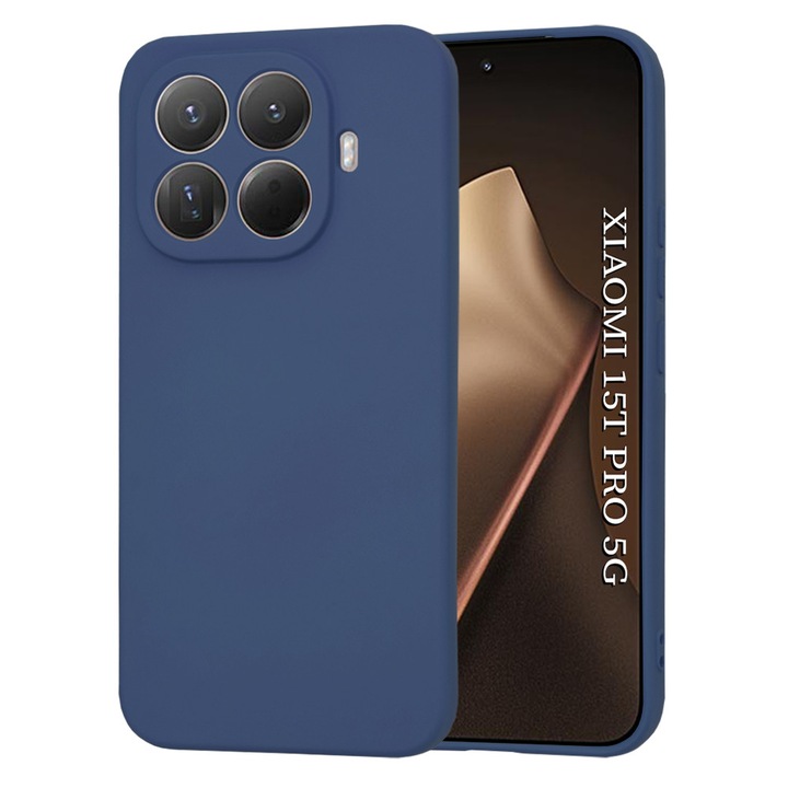 Husa pentru Xiaomi 15T Pro Liquid Silicone, subtire, captusita cu microfibra, anti amprenta, protectie camera foto, bleumarin