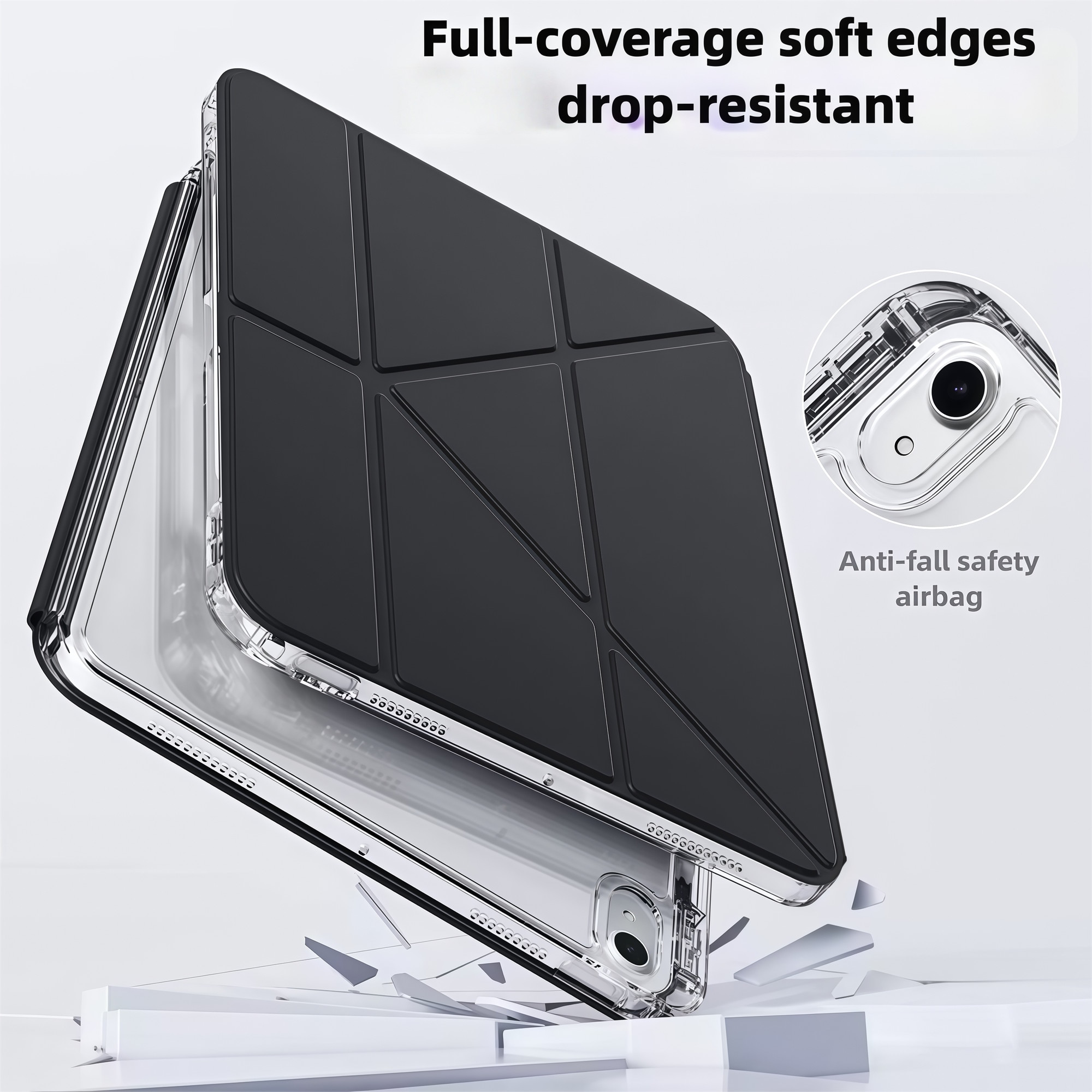 Husa Smart Cover pentru Apple iPad Mini 6 / Mini 7 8.3 inch, Stand Pliabil tip Y (Origami), Spate Transparent, Slot pentru Pen, Functie Auto Sleep/Wake, Anti-soc, Negru