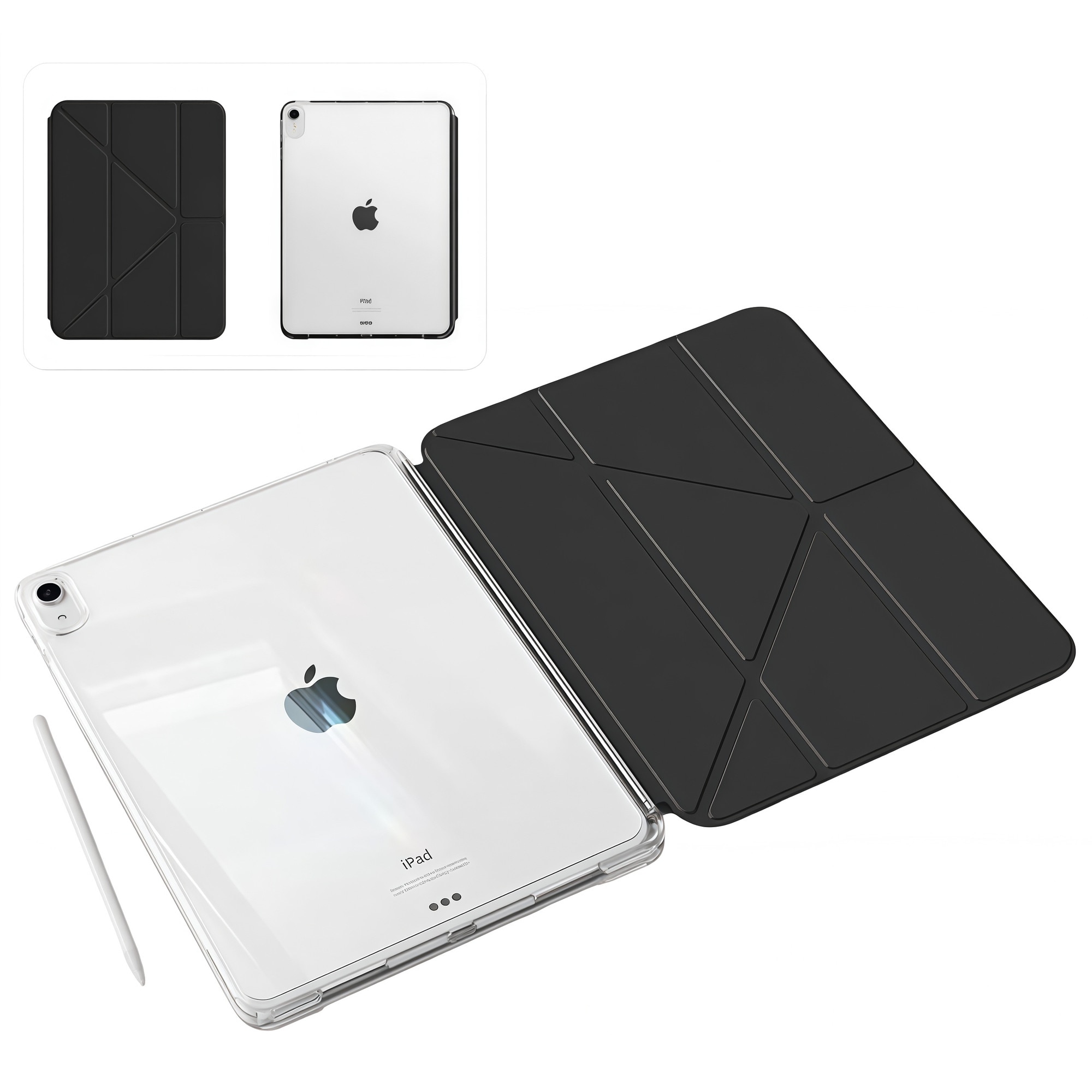 Husa Smart Cover pentru Apple iPad Mini 6 / Mini 7 8.3 inch, Stand Pliabil tip Y (Origami), Spate Transparent, Slot pentru Pen, Functie Auto Sleep/Wake, Anti-soc, Negru