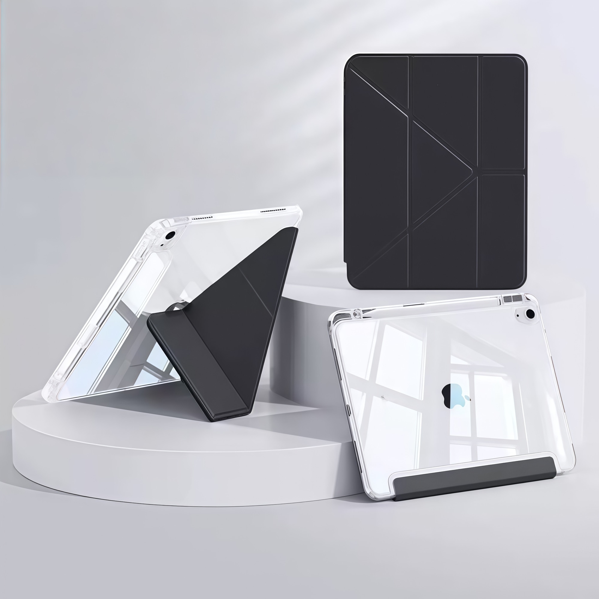 Husa Smart Cover pentru Apple iPad Mini 6 / Mini 7 8.3 inch, Stand Pliabil tip Y (Origami), Spate Transparent, Slot pentru Pen, Functie Auto Sleep/Wake, Anti-soc, Negru