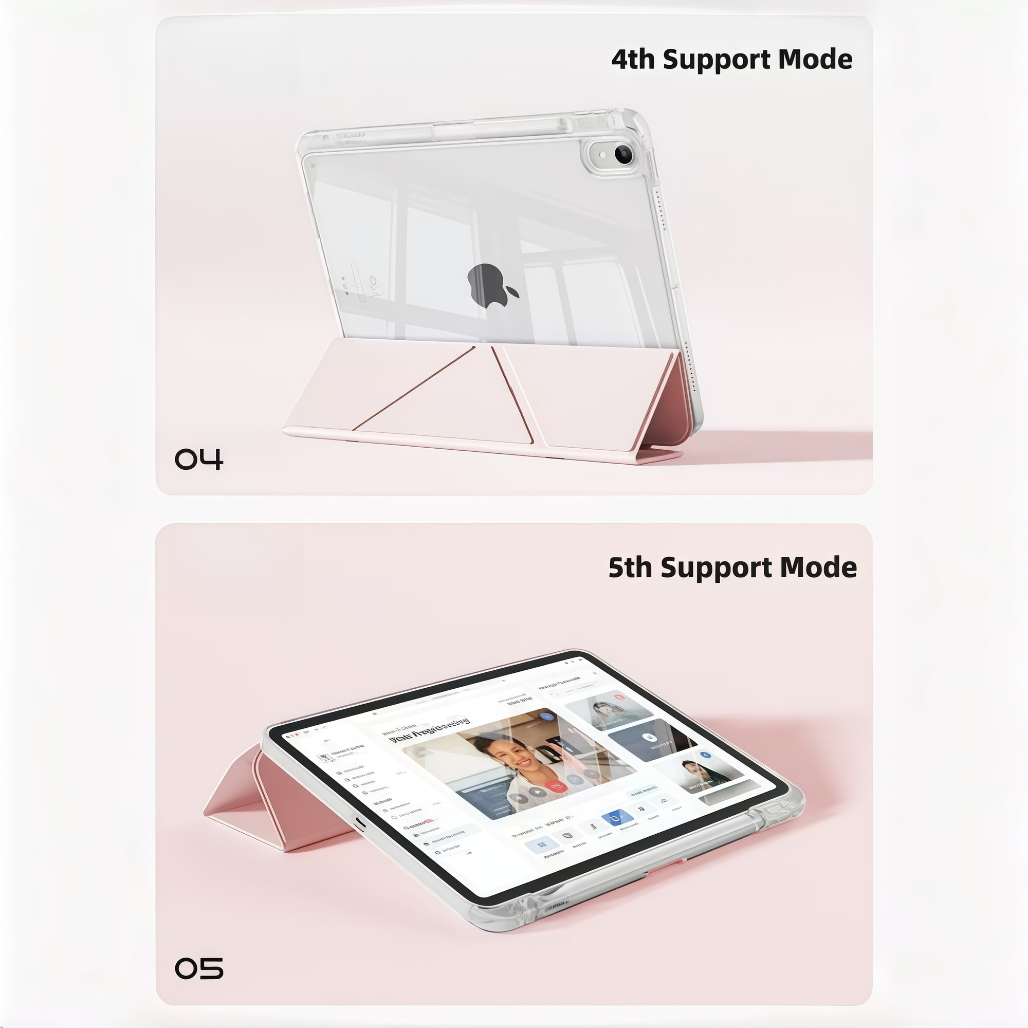 Husa Smart Cover pentru Apple iPad Mini 6 / Mini 7 8.3 inch, Stand Pliabil tip Y (Origami), Spate Transparent, Slot pentru Pen, Functie Auto Sleep/Wake, Anti-soc, Roz