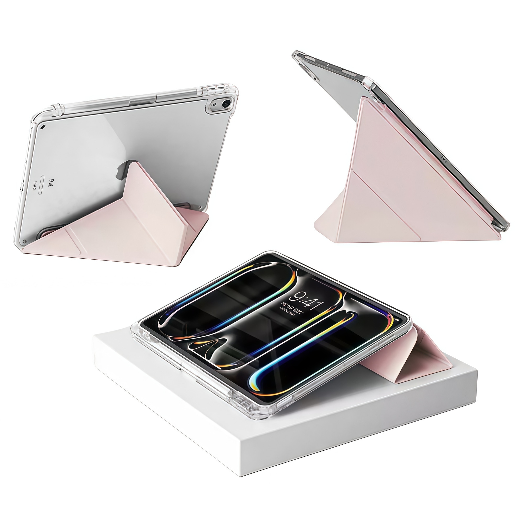 Husa Smart Cover pentru Apple iPad Mini 6 / Mini 7 8.3 inch, Stand Pliabil tip Y (Origami), Spate Transparent, Slot pentru Pen, Functie Auto Sleep/Wake, Anti-soc, Roz