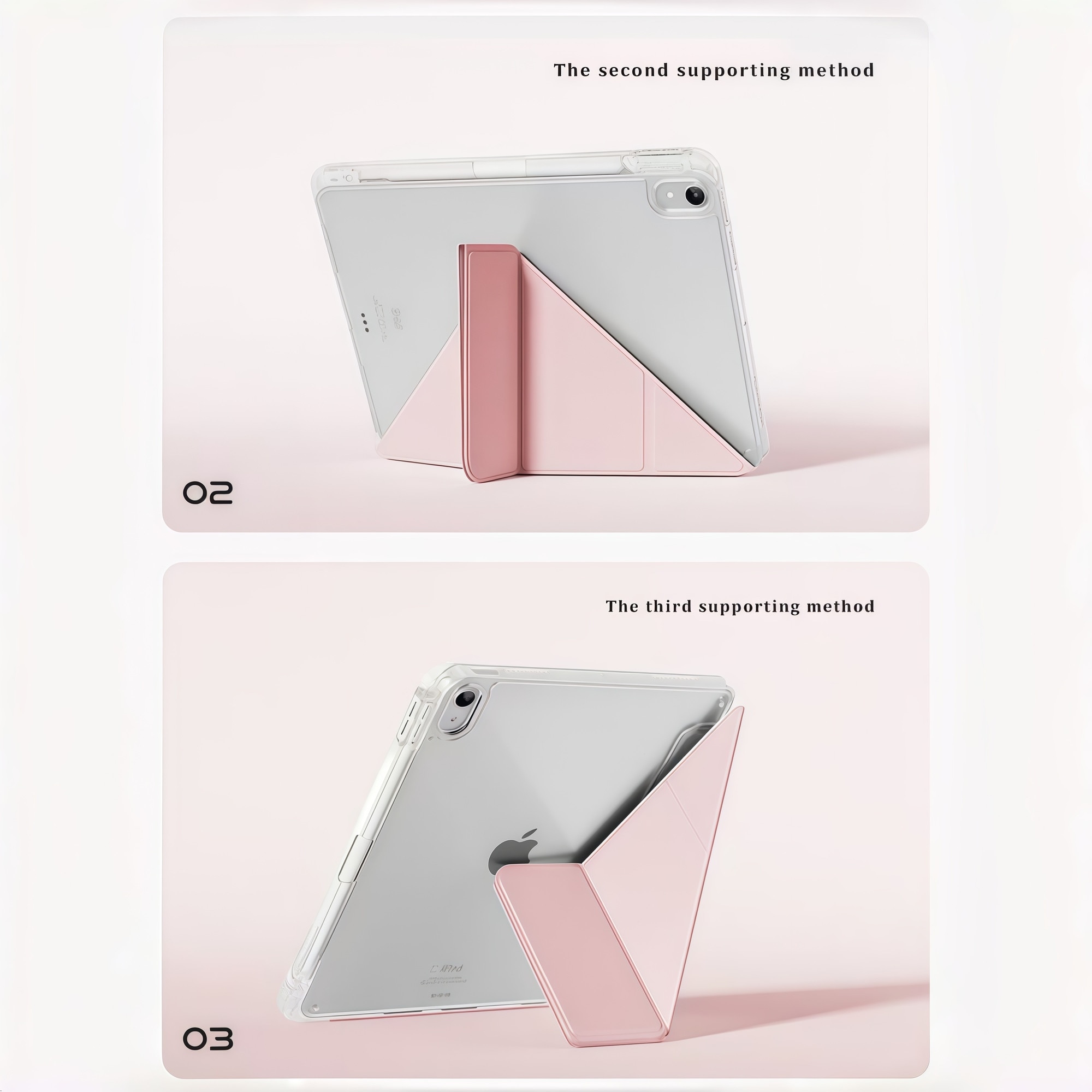 Husa Smart Cover pentru Apple iPad Mini 6 / Mini 7 8.3 inch, Stand Pliabil tip Y (Origami), Spate Transparent, Slot pentru Pen, Functie Auto Sleep/Wake, Anti-soc, Roz