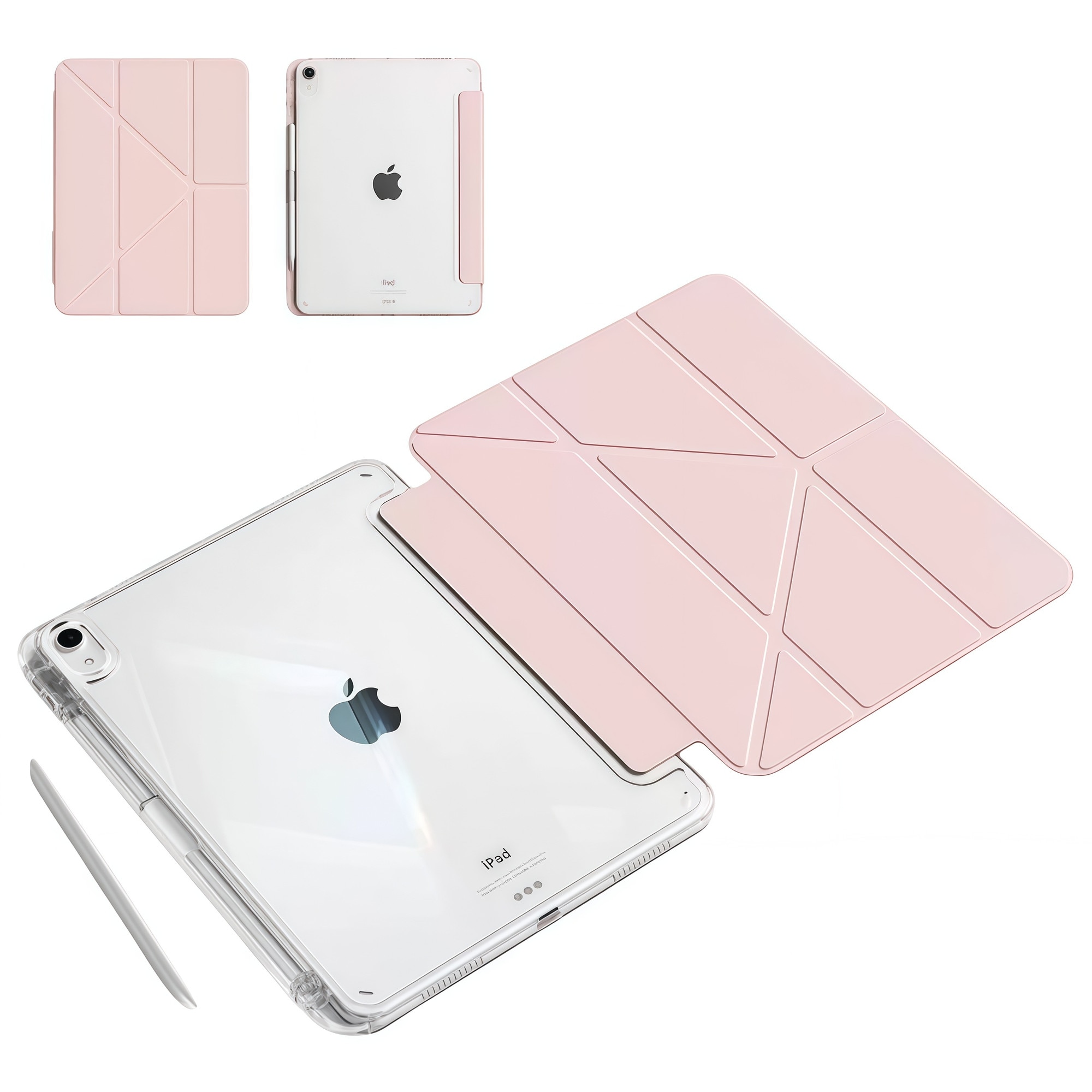 Husa Smart Cover pentru Apple iPad Mini 6 / Mini 7 8.3 inch, Stand Pliabil tip Y (Origami), Spate Transparent, Slot pentru Pen, Functie Auto Sleep/Wake, Anti-soc, Roz