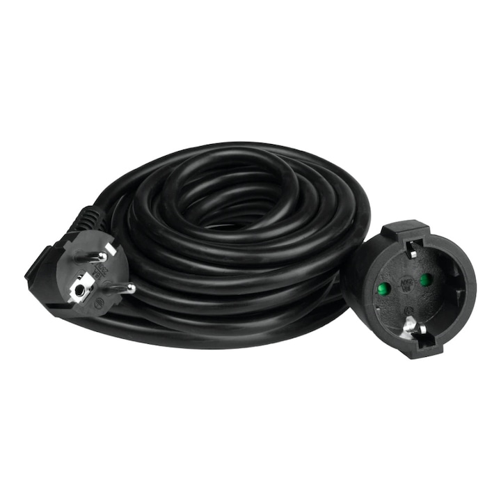 Cordon prelungitor cu fisa si priza tip Schuko, Sectiune 3x1.5mm², Lungime 10m, Negru