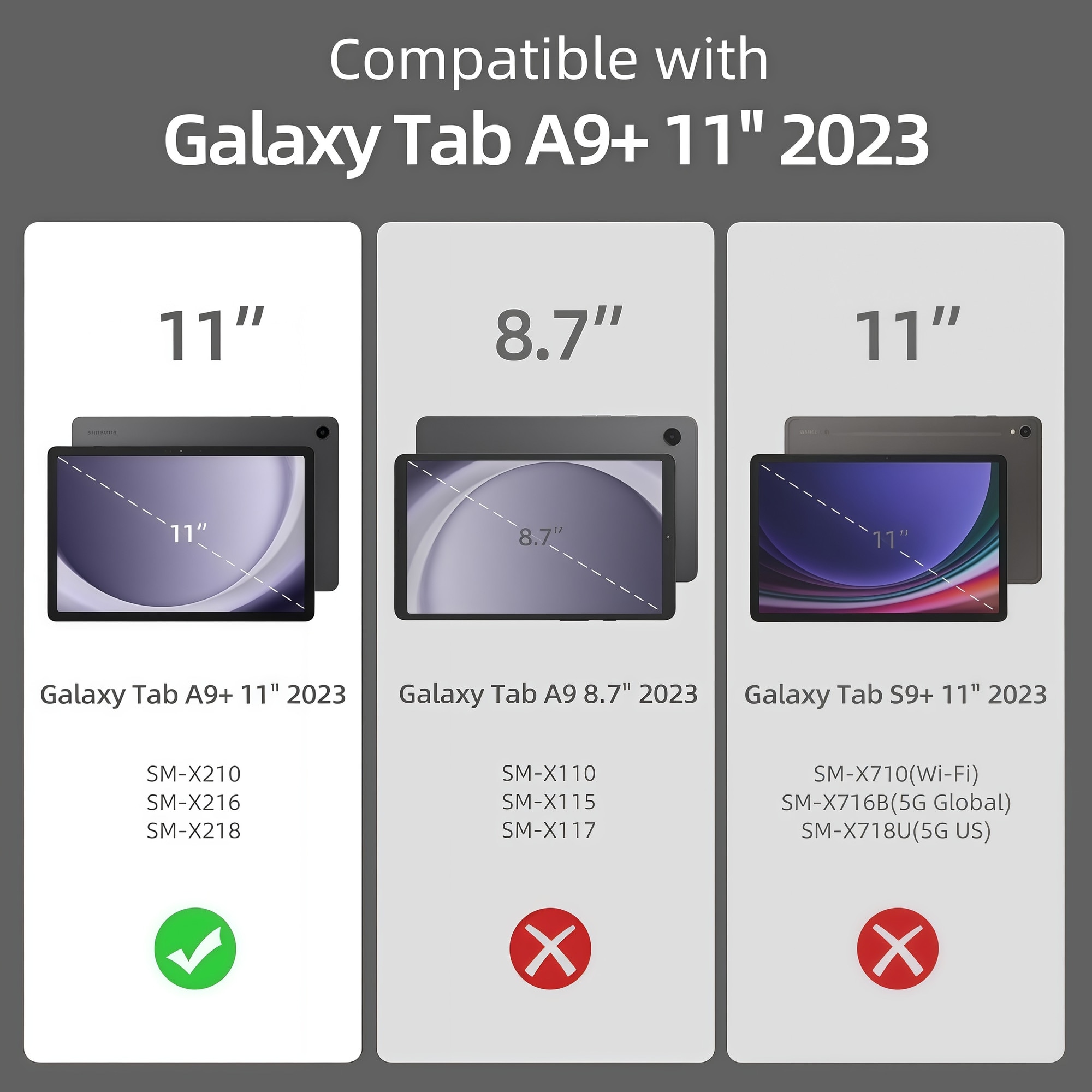 Husa Smart Cover pentru Samsung Galaxy Tab A9+ 11 inch, Stand Pliabil tip Y (Origami), Spate Transparent, Slot pentru Pen, Functie Auto Sleep/Wake, Anti-soc, Negru