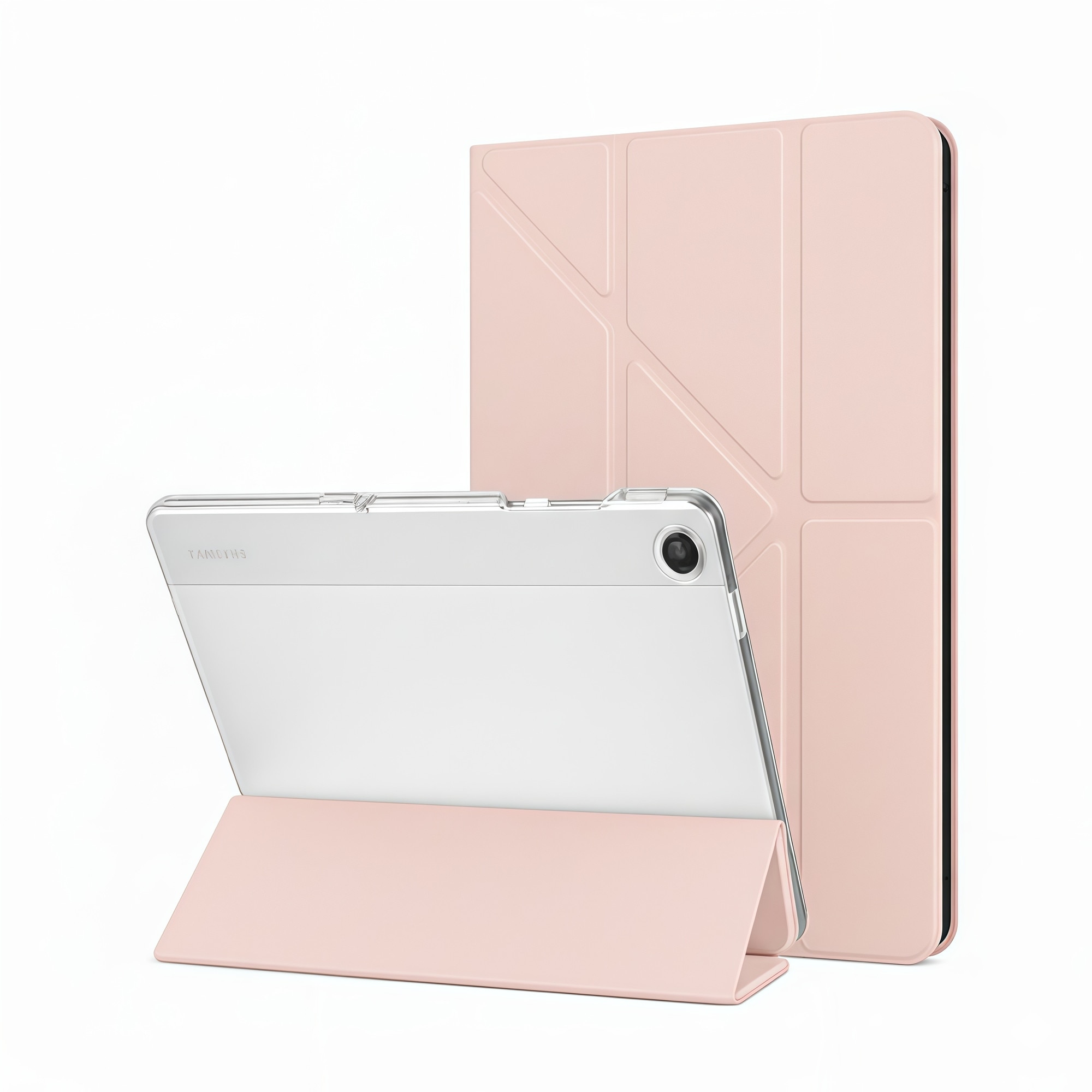Husa Smart Cover pentru Samsung Galaxy Tab A9+ 11 inch, Stand Pliabil tip Y (Origami), Spate Transparent, Slot pentru Pen, Functie Auto Sleep/Wake, Anti-soc, Roz