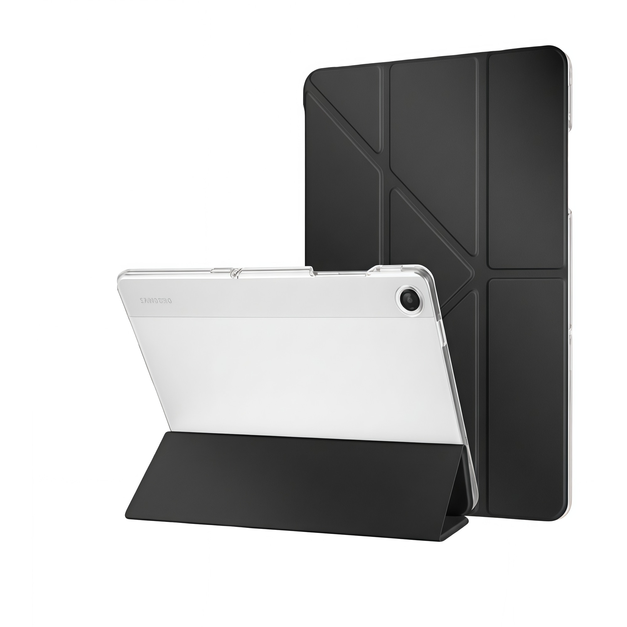 Husa Smart Cover pentru Samsung Galaxy Tab A9+ 11 inch, Stand Pliabil tip Y (Origami), Spate Transparent, Slot pentru Pen, Functie Auto Sleep/Wake, Anti-soc, Negru