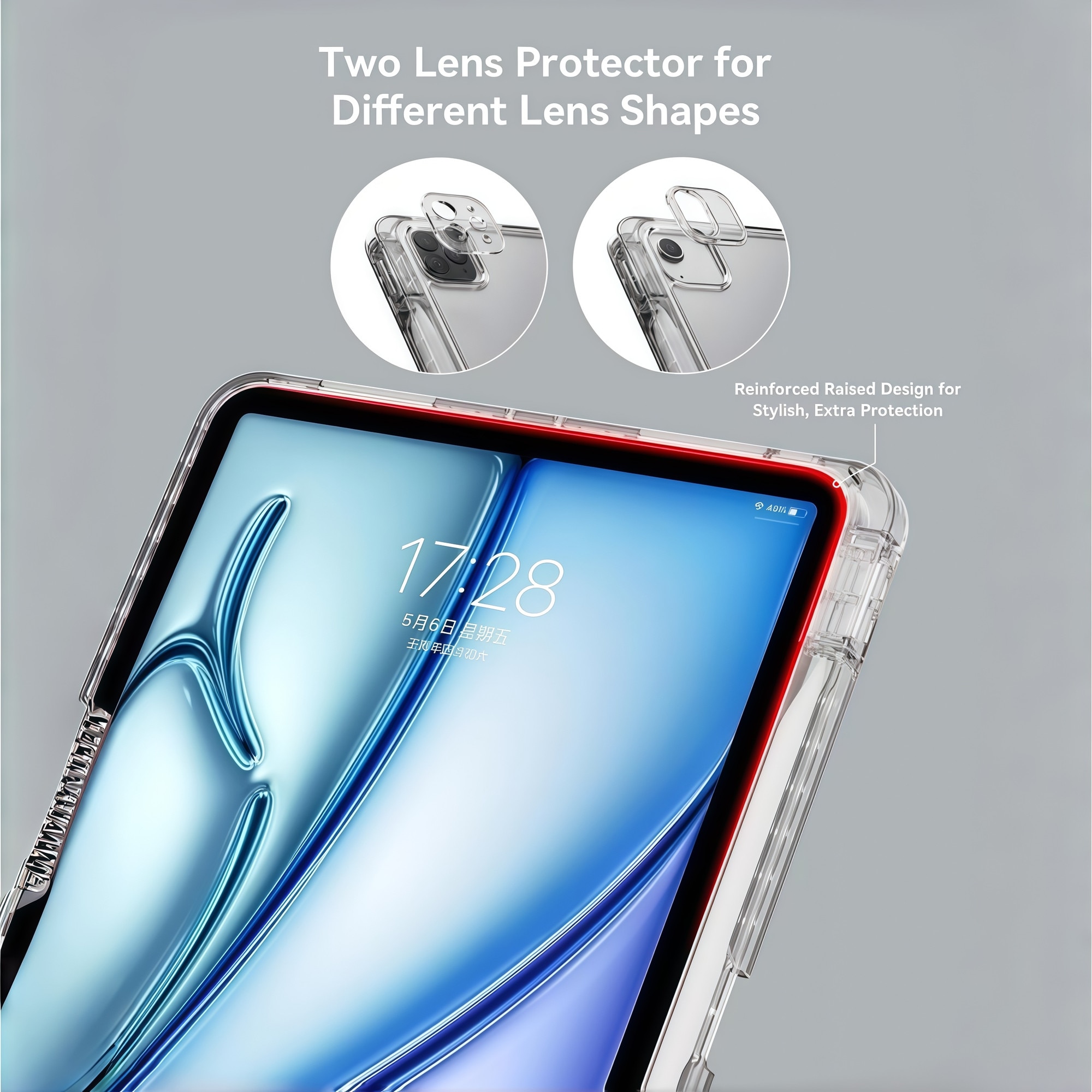 Husa Smart Cover pentru iPad Air 13" (M3 / M2) / Pro 12.9" (Gen 3-6), cu 2 Rame Camera Interschimbabile, Stand Pliabil tip Y (Origami), Spate Transparent, Slot Pen, Negru