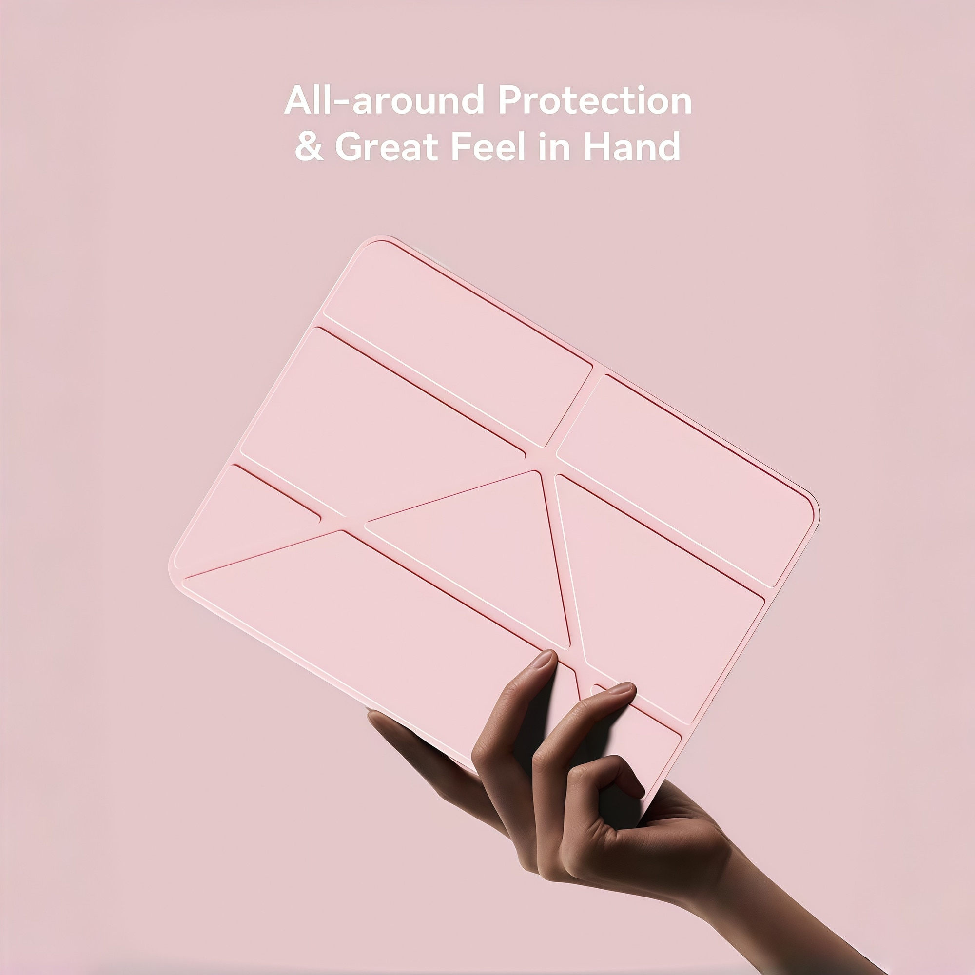 Husa Smart Cover pentru iPad Air 13" (M3 / M2) / Pro 12.9" (Gen 3-6), cu 2 Rame Camera Interschimbabile, Stand Pliabil tip Y (Origami), Spate Transparent, Slot Pen, Roz