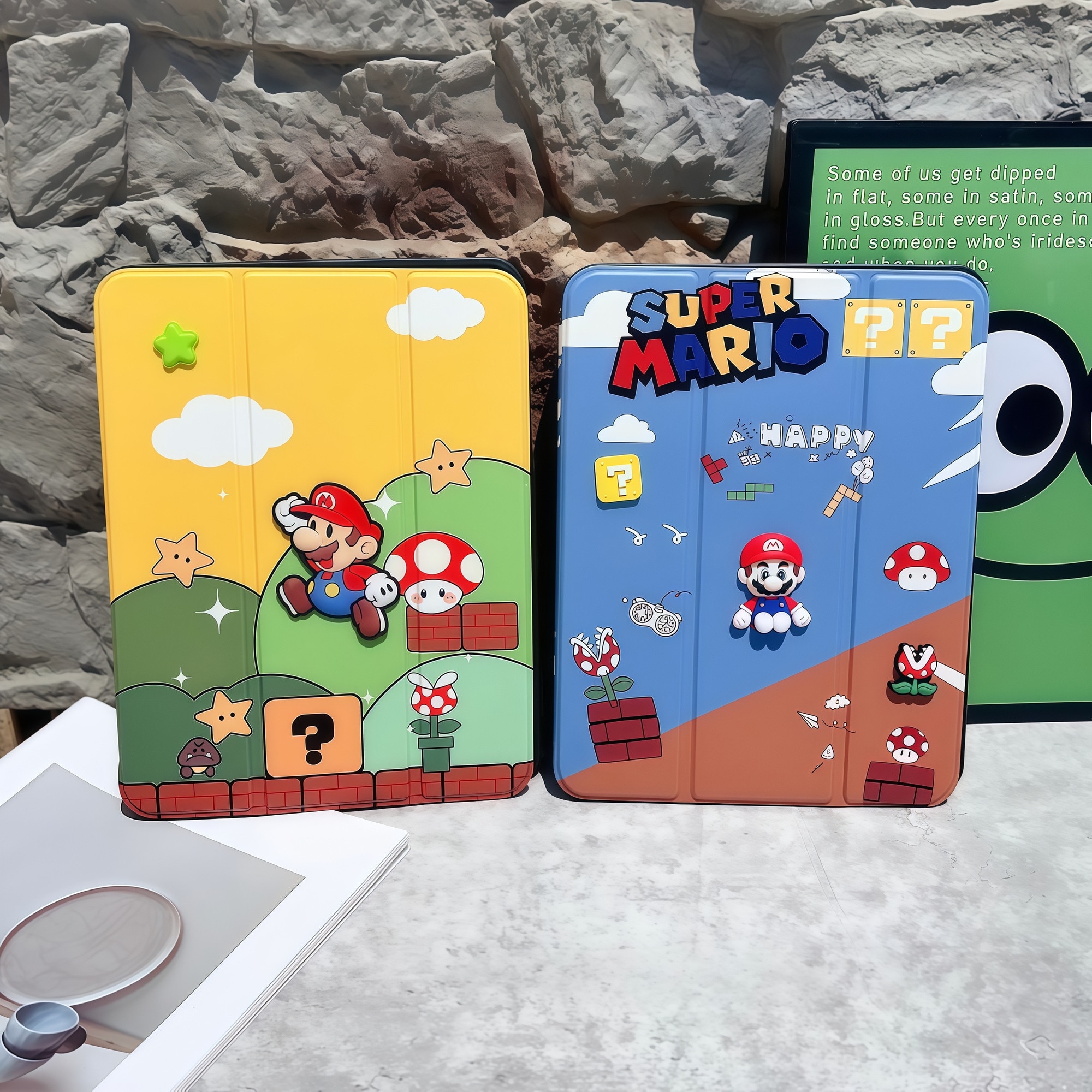 Husa Smart Cover pentru iPad Air 13" (M3 / M2) / Pro 12.9" (Gen 3-6), Design Super Mario 3D cu Figurina in Relief, Stand Pliabil, Slot Pen, Protectie Anti-soc, Galben