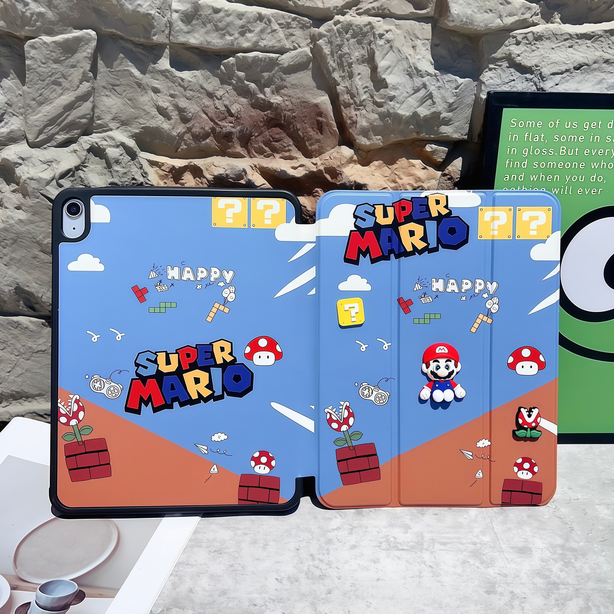 Husa Smart Cover pentru iPad 10 10.9" (2022) / iPad 11 11" (2025), Design Super Mario 3D cu Figurina in Relief, Stand Pliabil, Slot pentru Pen, Protectie Anti-soc, Albastru