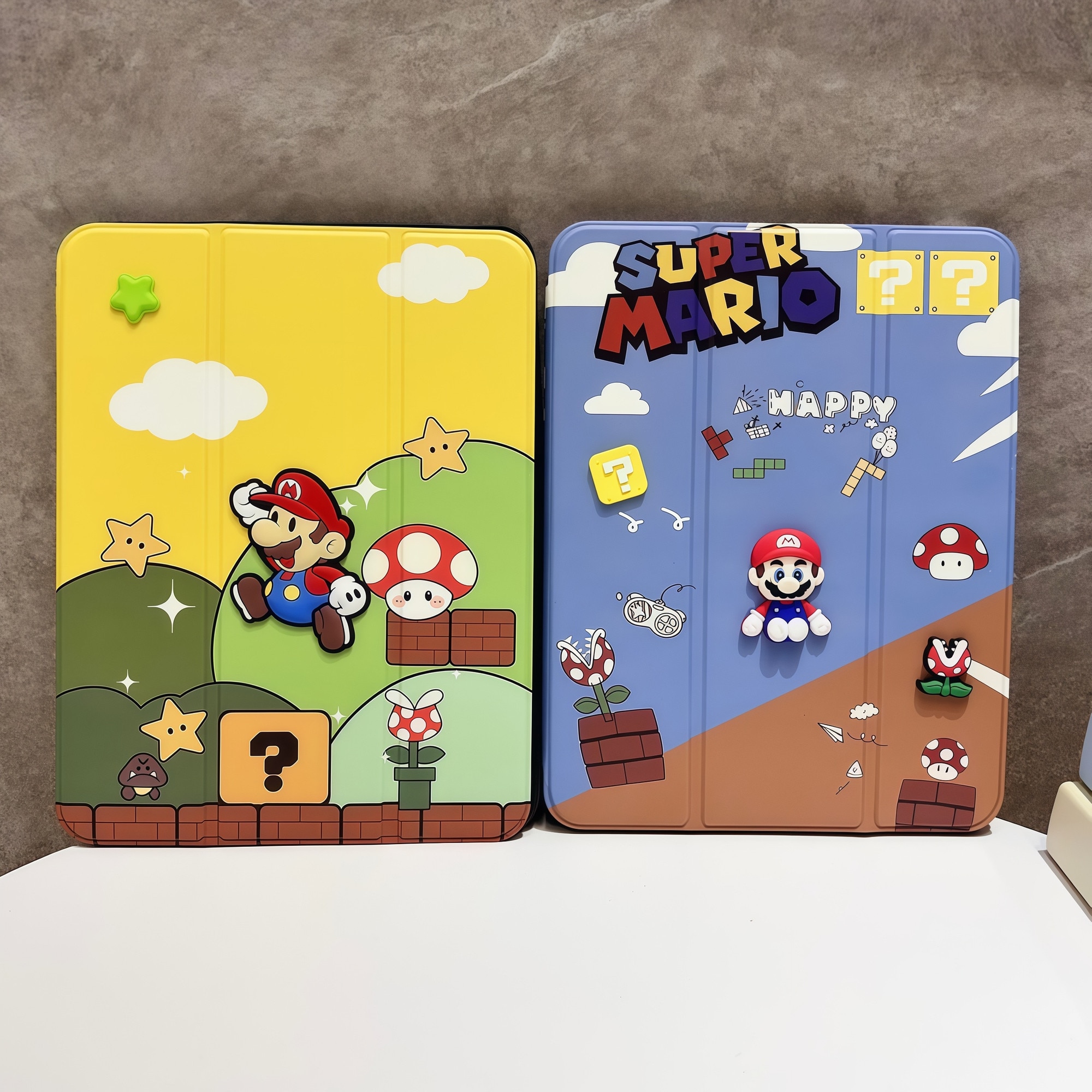 Husa Smart Cover pentru iPad 10 10.9" (2022) / iPad 11 11" (2025), Design Super Mario 3D cu Figurina in Relief, Stand Pliabil, Slot pentru Pen, Protectie Anti-soc, Albastru