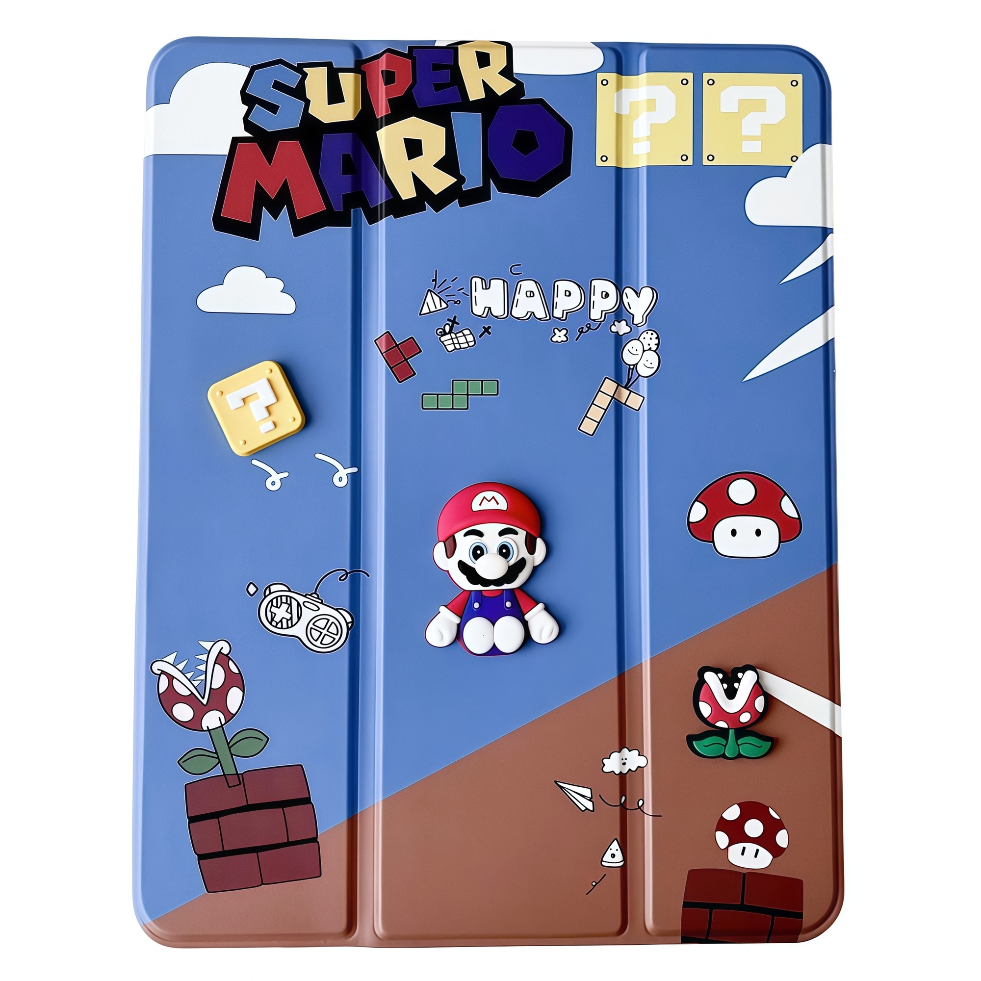 Husa Smart Cover pentru iPad 10 10.9" (2022) / iPad 11 11" (2025), Design Super Mario 3D cu Figurina in Relief, Stand Pliabil, Slot pentru Pen, Protectie Anti-soc, Albastru