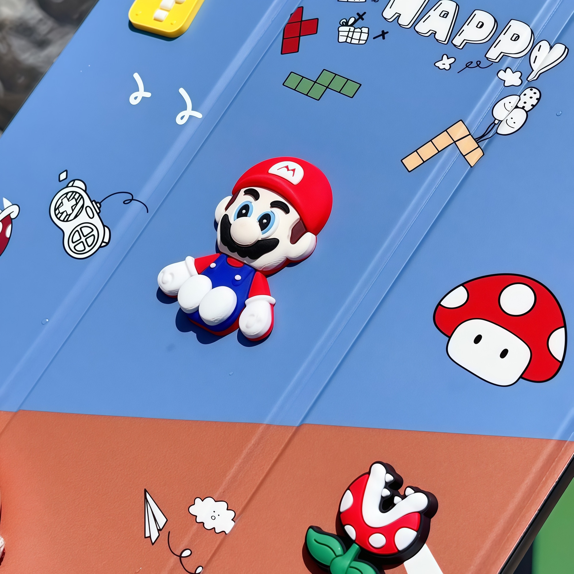 Husa Smart Cover pentru iPad 10 10.9" (2022) / iPad 11 11" (2025), Design Super Mario 3D cu Figurina in Relief, Stand Pliabil, Slot pentru Pen, Protectie Anti-soc, Albastru