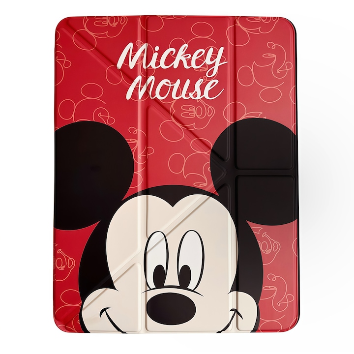 Smart Cover tok iPad 10 10.9" (2022) / iPad 11 11" (2025) készülékhez, Összecsukható Y típusú állvány (Origami), Mickey Mouse design, Tollnyílás, Automatikus alvás/ébresztés funkció, Ütésálló védelem, Piros