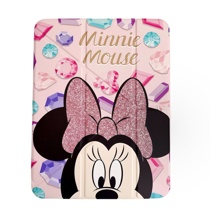 Smart Cover tok iPad 10 10.9" (2022) / iPad 11 11" (2025) készülékhez, Összecsukható Y típusú állvány (Origami), Minnie Mouse design, Tollnyílás, Automatikus alvás/ébresztés funkció, Ütésálló védelem, Rózsaszín
