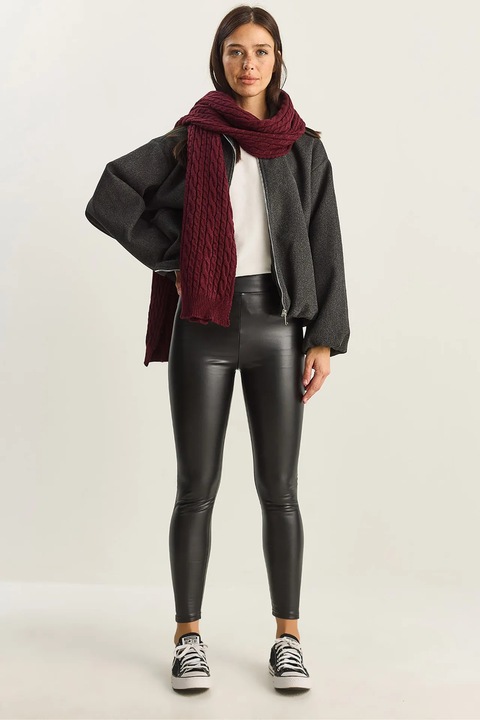 Pantaloni skinny, Bianco Lucci, talie elastica, negru, piele, Negru