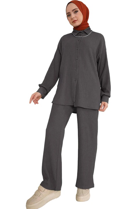 Compleu dama, Big Dart, Gri carbune, Textil, 2 piese