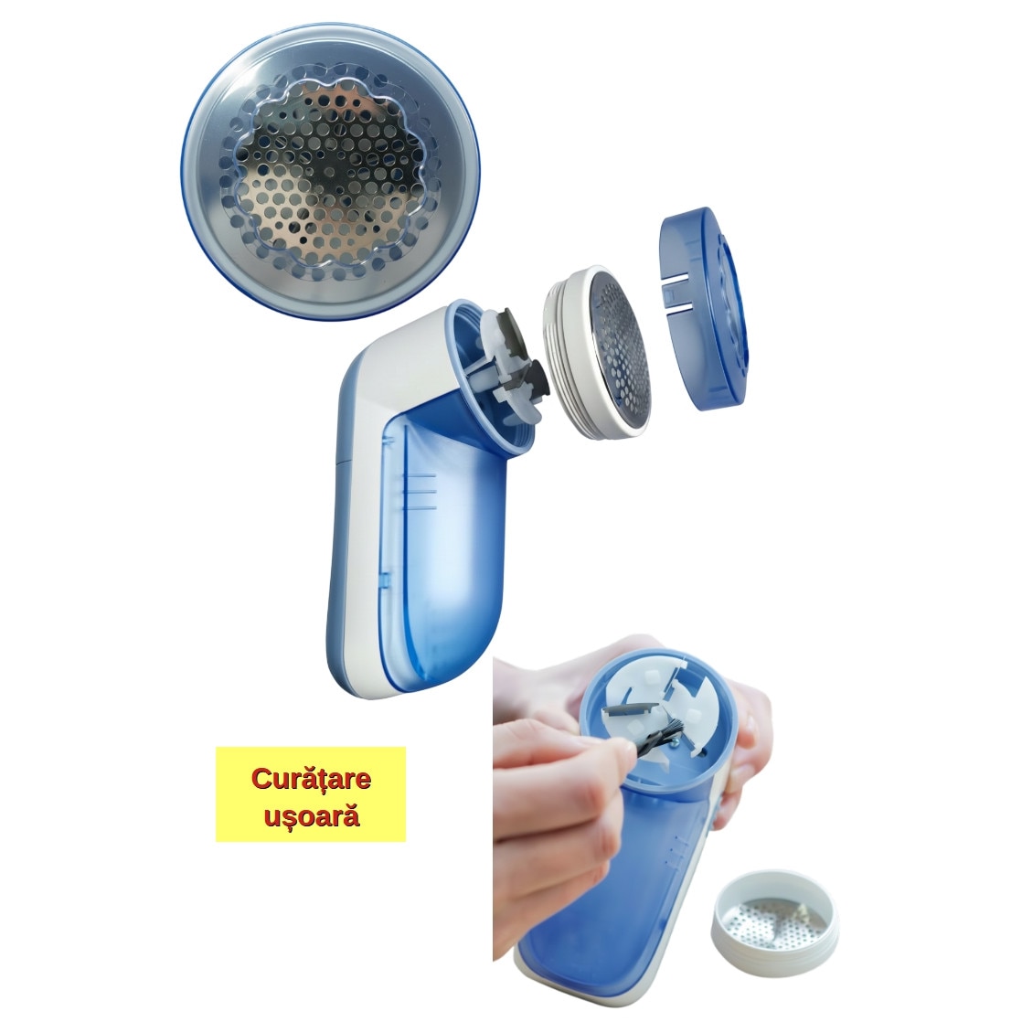 Aparat de curatat scame, 3 W putere, 200 g greutate, 2 ore functionare pe baterii