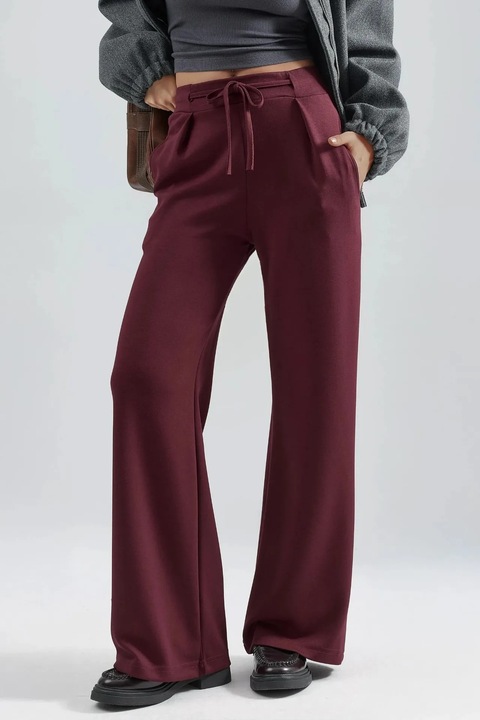Pantaloni dama, HiCCUP, palazzo, plisati, rosu, material textil, L INTL