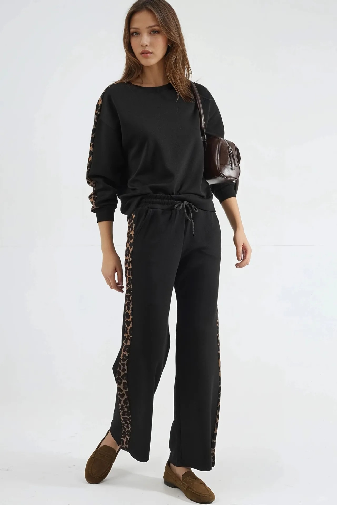 June, Set de imbracaminte cu imprimeu leopard - 3 Piese, Negru