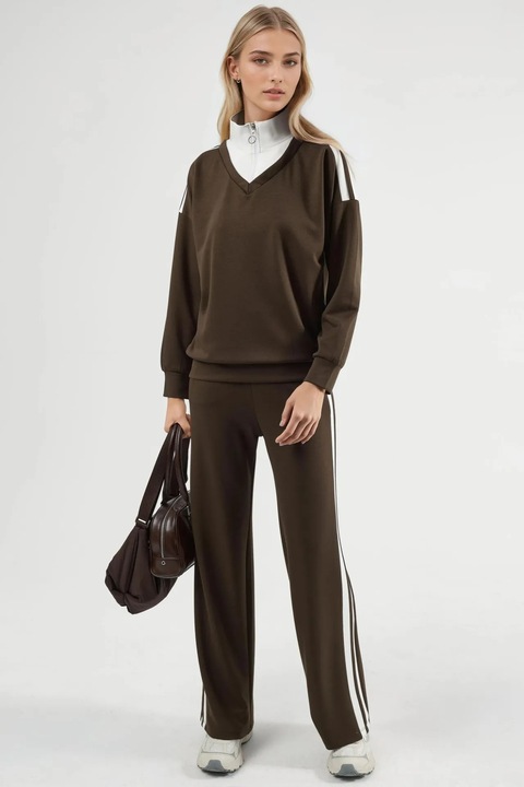 Trening lifestyle, HiCCUP, cu fermoar, largi, maro, material tricotat