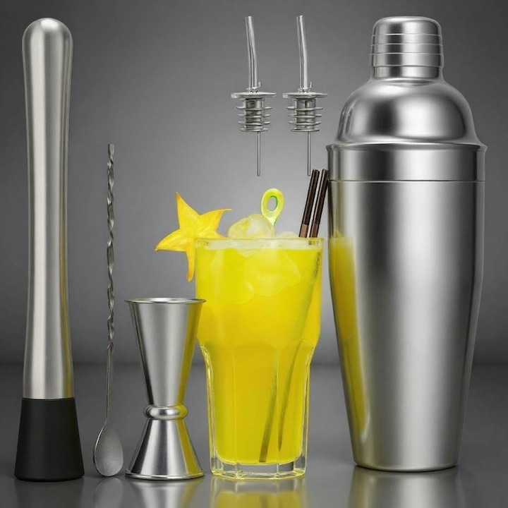 Set Cocktail Shaker Barman 6 piese - Tot ce ai nevoie pentru a prepara cocktailuri delicioase acasa
