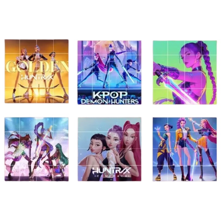 Set 3 figurine si 25 cuburii magnetice tip puzzle k pop demon hunter VICTINY ® 10/10 cm