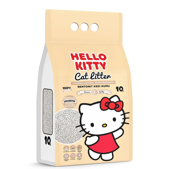 Macskaalom, Hello Kitty, 100% természetes bentonittal, illatmentes, 10L, 99,5% pormentes macskaalom, erős csomósodás