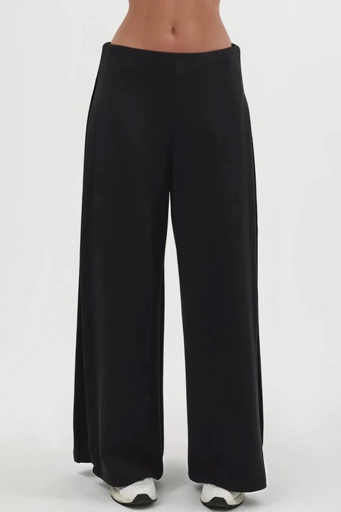 Pantaloni dama, Busem, plisati picior larg, negru, textil, Negru