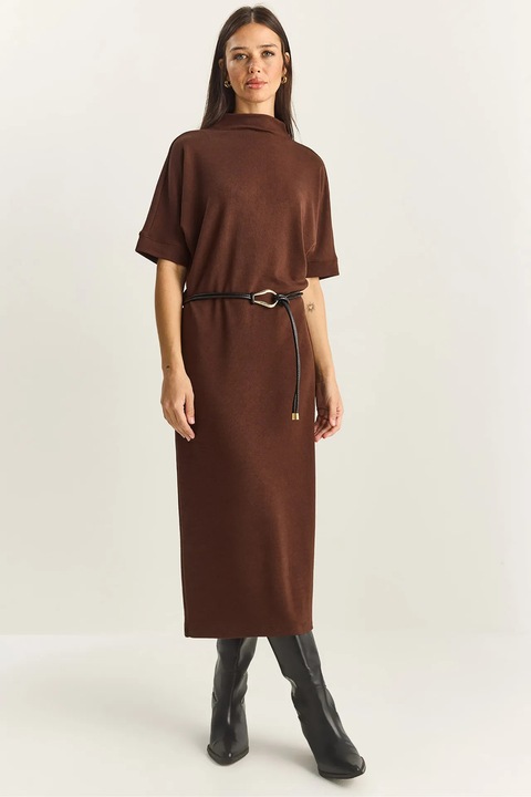 Rochie midi, Bianco Lucci, tricot, maro