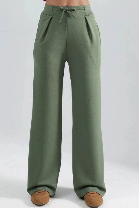 Pantaloni dama, HiCCUP, Palazzo plisati, talie normala, verde, Kaki