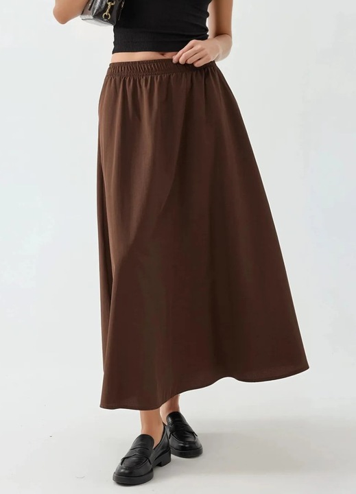 Fusta midi Busem, talie elastica, maro cafeniu