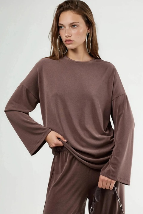 Bluza dama, Busem, maneca lunga, maro cafeniu, jerseu, Maro