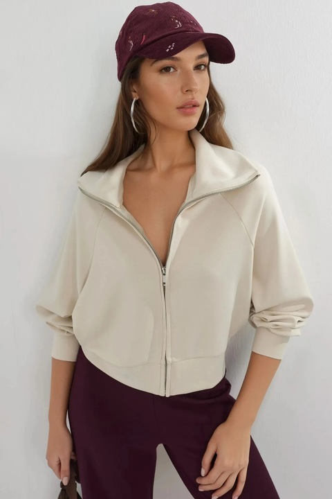 Hanorac dama, Busem, ecru, fermoar, Textil