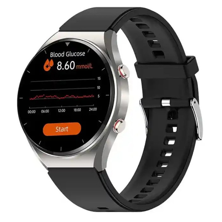 Ceas inteligent pentru barbati, curea din silicon, argintiu-negru