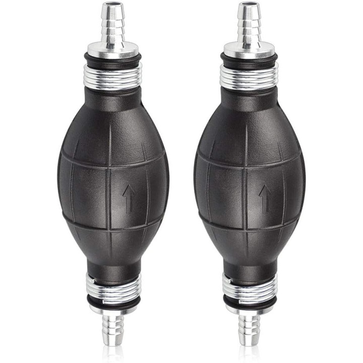 Pompa manuala de combustibil 8mm, din cauciuc si aliaj de aluminiu, neagra, set de 2 bucati