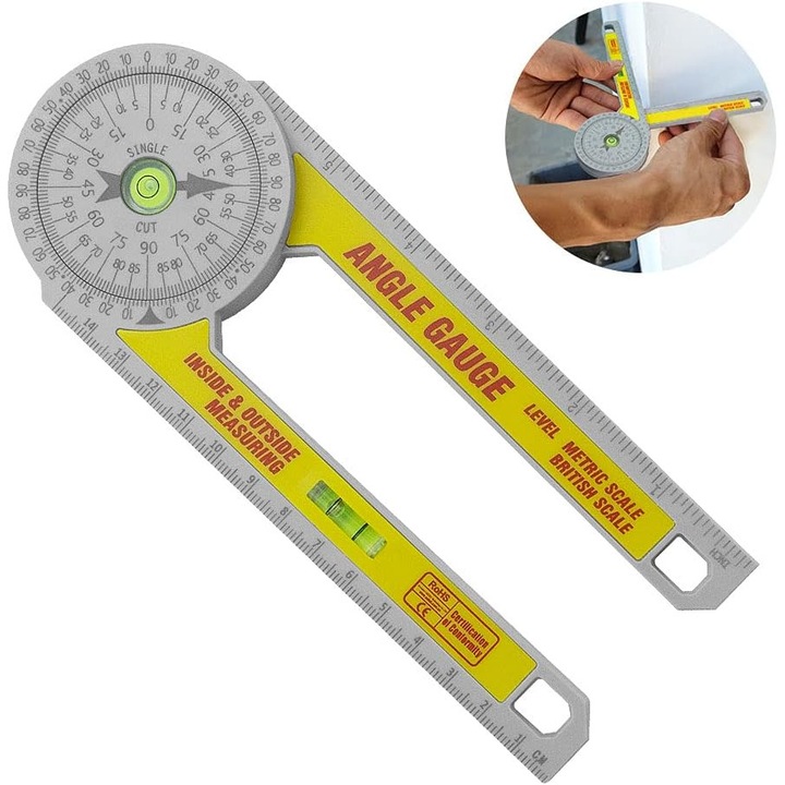Protractor unghiular 2 in 1, ABS, cu nivel cu bule, 0-360, portabil