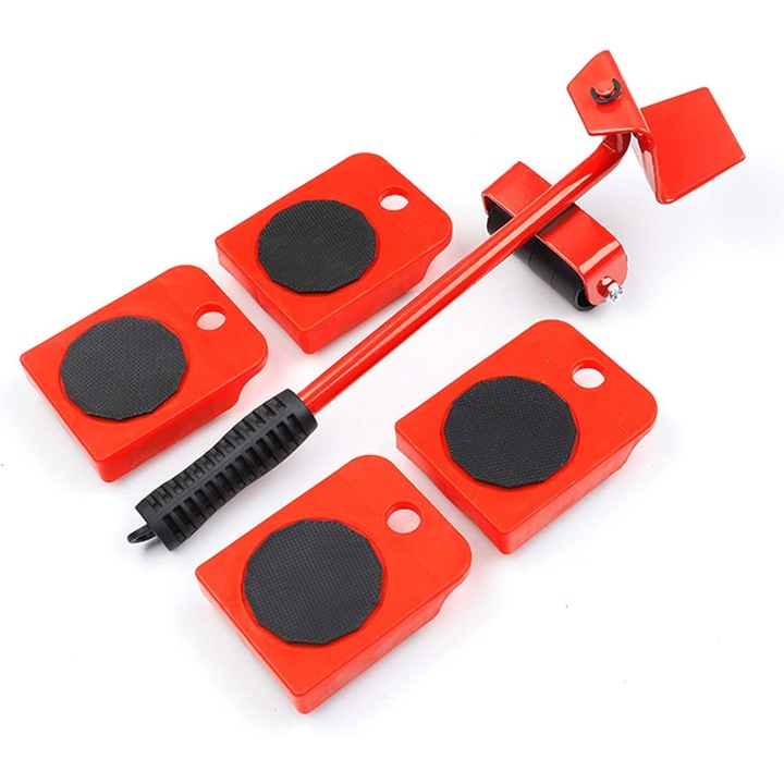 Set de 5 roti pentru transportul mobilei, 150 kg, cu lifter pentru mobila, constructie din otel si plastic, usor de utilizat