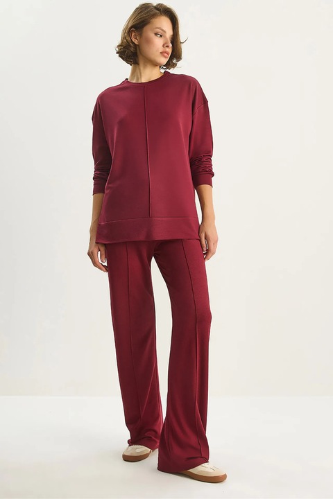 Compleu dama, Bianco Lucci, set tricotat, talie inalta, picior larg, visiniu, S INTL