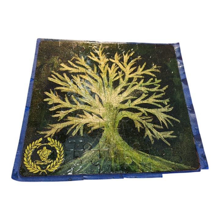 Puzzle BrosNor, Unicat, lucrat manual, din piele naturala, 49 piese, 20 x 20 cm