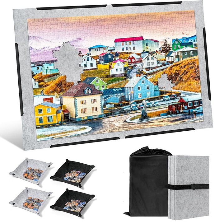 Saltea Puzzle Pliabilă, Walalla, antiderapantă, cu 4 tavi, gri, 99x66cm