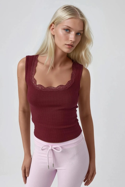 Maiou Busem, detalii din dantela, rosu, jerseu