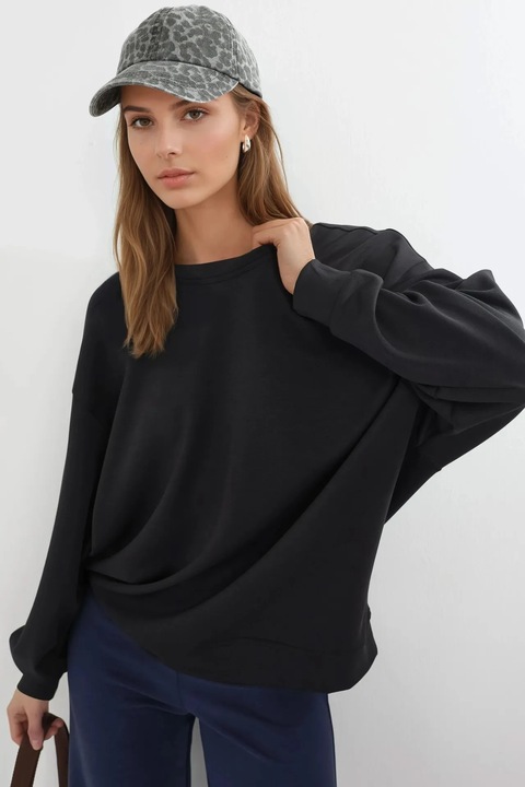 Hanorac dama, Busem, tricotat, negru, textil