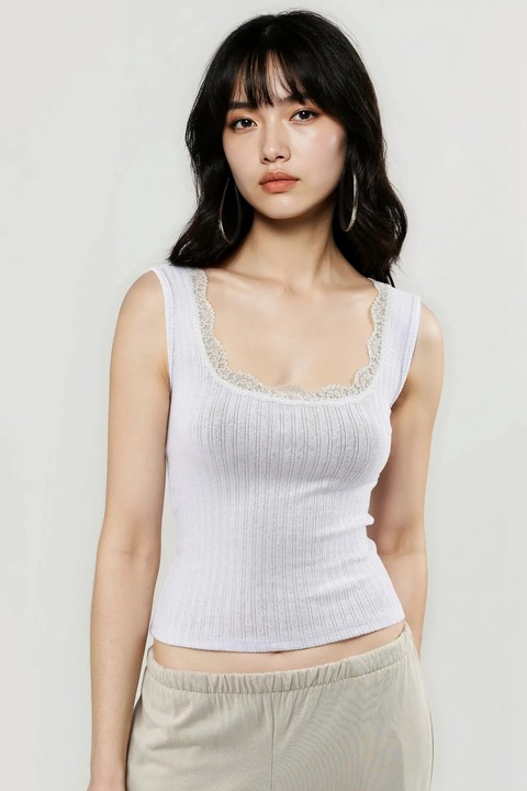 Maiou dama Busem, detalii din dantela, alb, jerseu