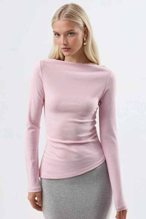 Bluza dama, Busem, bumbac, roz pudra, jerseu